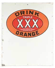 DRINK TRIPLE XXX ORANGE PORCELAIN PANEL SIGN.