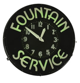FOUNTAIN SERVICE GLO DIAL ADVERTISING CLOCK.
