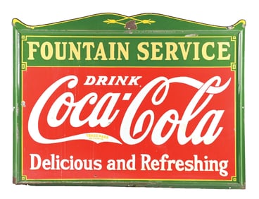 COCA COLA FOUNTAIN SERVICE PORCELAIN SIGN W/ MARQUEE.