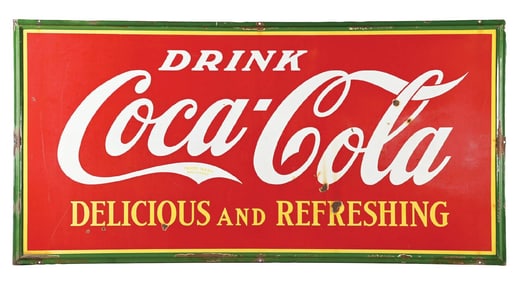 DRINK COCA-COLA DELICIOUS AND REFRESHING PORCELAIN SIGN.