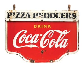 DRINK COCA COLA PORCELAIN SIGN W/ MARQUEE ATTACHMENT.