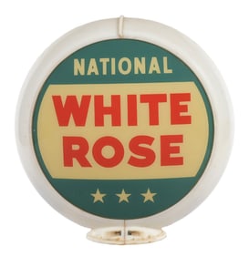 NATIONAL WHITE ROSE GASOLINE COMPLETE 13.5" GLOBE ON CAPCO BODY.