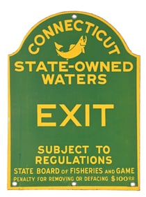 CONNECTICUT STATE-OWNED WATER EXIT PORCELAIN SIGN