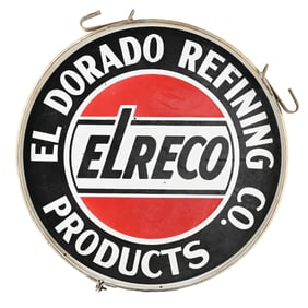 EL DORADO REFINING CO. PRODUCTS PORCELAIN SIGN W/ ORIGINAL RING.