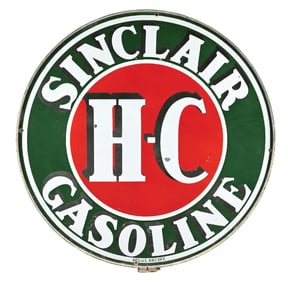 SINCLAIR HC GASOLINE PORCELAIN SIGN W/ ORIGINAL RING.