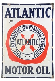 ATLANTIC MOTOR OIL PORCELAIN SERVICE STATION SIGN.