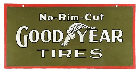 RARE GOODYEAR TIRES PORCELAIN SIGN W/ WINGED FOOT GRAPHIC.