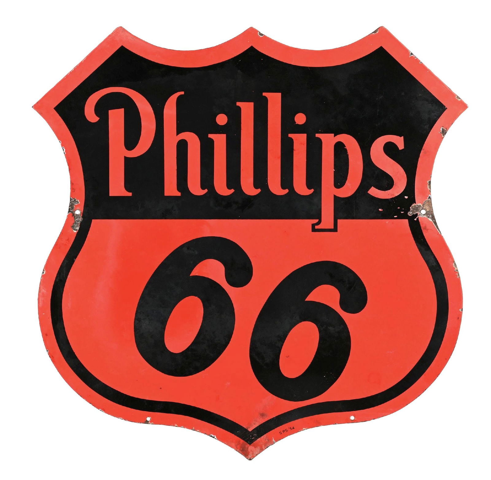 PHILLIPS 66 GASOLINE PORCELAIN SHIELD SIGN. (1 of 3)