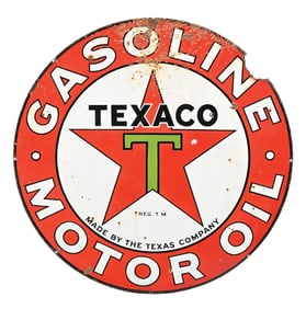 TEXACO GASOLINE & MOTOR OIL PORCELAIN SIGN.