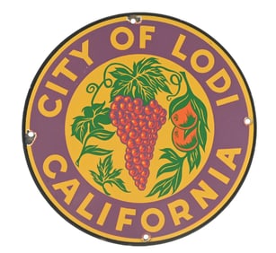 CITY OF LODI CALIFORNIA PORCELAIN MUNICIPAL SIGN.