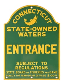 CONNECTICUT STATE-OWNED WATER ENTRANCE PORCELAIN SIGN.