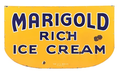 MARIGOLD RICH ICE CREAM PORCELAIN SIGN.