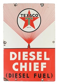 TEXACO DIESEL CHIEF PORCELAIN PUMP PLATE SIGN.