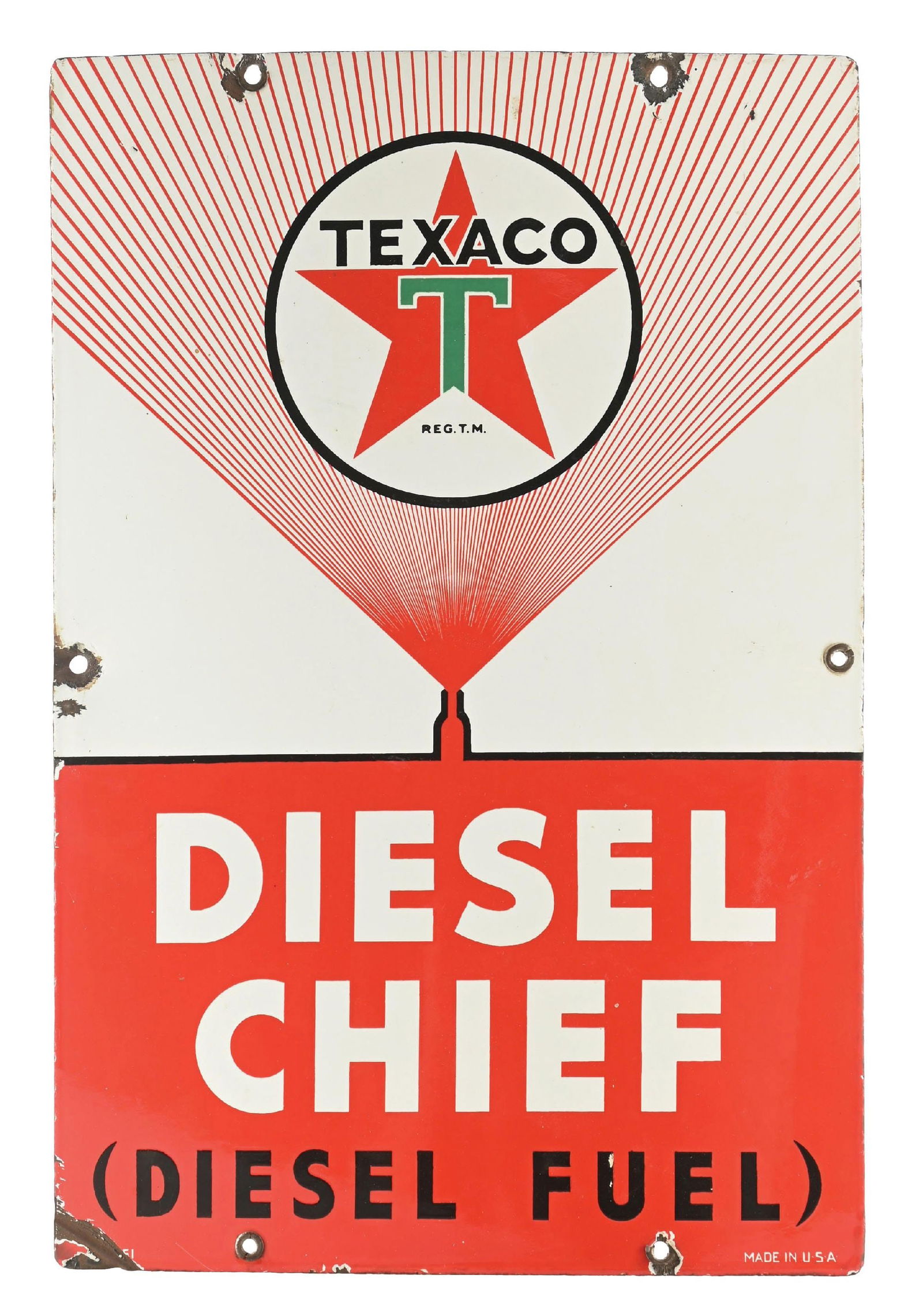 TEXACO DIESEL CHIEF PORCELAIN PUMP PLATE SIGN. (1 of 3)