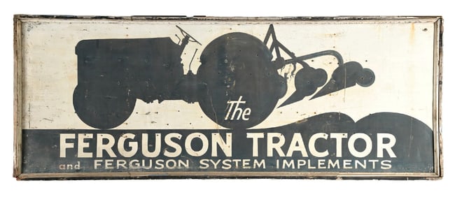 THE FERGUSON TRACTOR LARGE TIN SIGN W/ WOOD FRAME.
