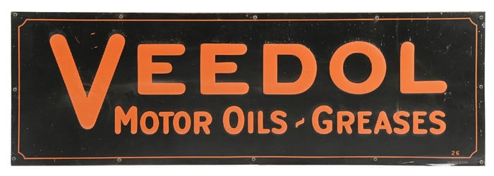 VEEDOL MOTOR OILS & GREASES EMBOSSED TIN SIGN.