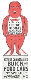 EUGENE THOMAS GARAGE FOR BUICK & FORD CARS TIN SIGN.