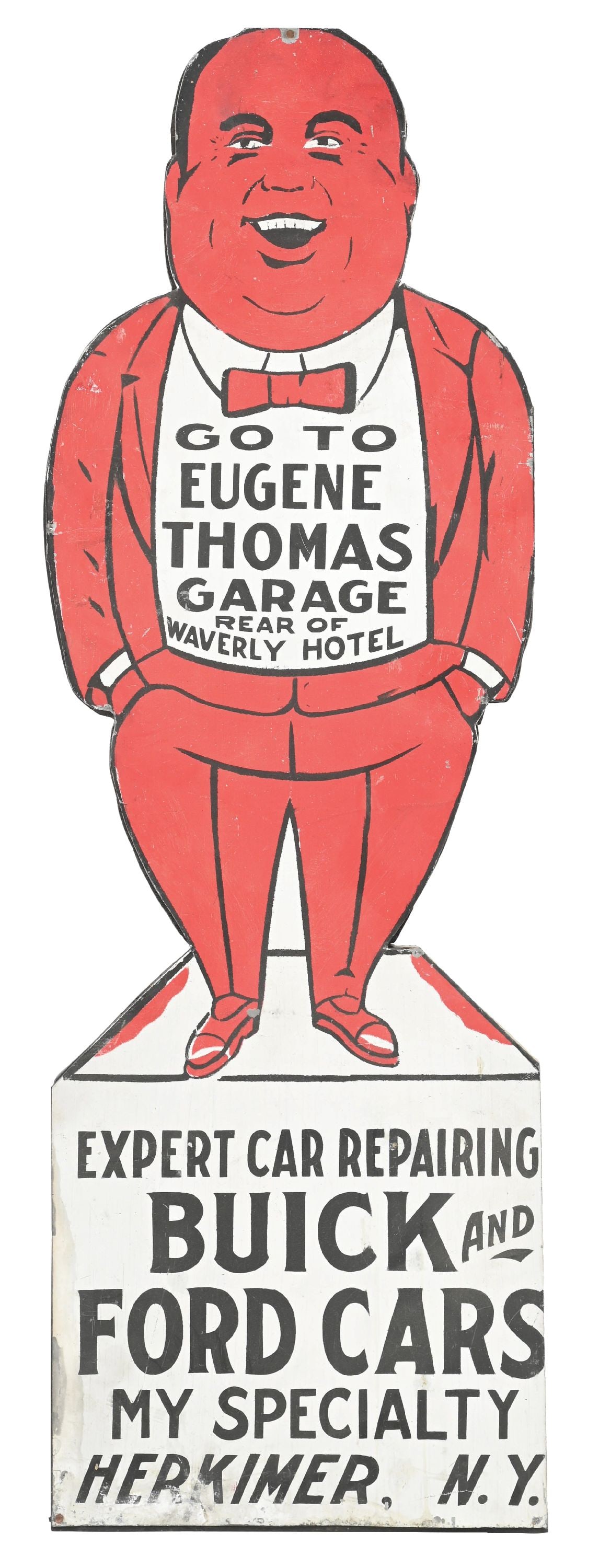 EUGENE THOMAS GARAGE FOR BUICK & FORD CARS TIN SIGN. (1 of 2)