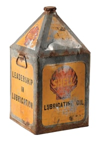 SHELL MOTOR OIL 5 GALLON CAN W/ CONE TOP.