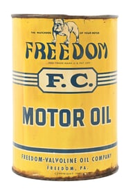 FREEDOM MOTOR OIL 5 QUART CAN W/ BULLDOG GRAPHIC.