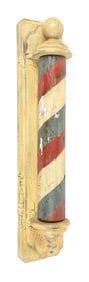WOODEN BARBER POLE DISPLAY W/ SPINNING POLE.