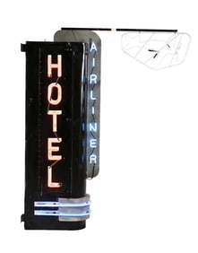 HOTEL AIRLINER COMPLETE NEON SIGN WITH NEON AIRPLANE ATTACHMENT SIGN.