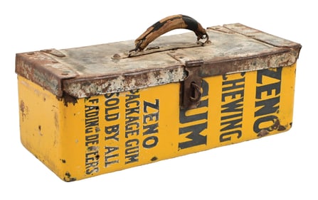 UNIQUE FOLK ART TOOL BOX MADE FROM ZENO GUM MACHINE.
