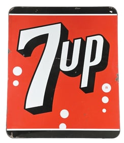 7UP SODA POP PORCELAIN SIGN W/ COOKIE CUTTER EDGE.