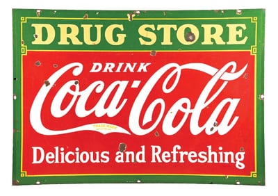 DRINK COCA COLA DRUG STORE PORCELAIN SIGN.