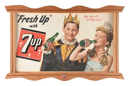 FRESH UP WITH 7UP FRAMED CARD STOCK ADVERTISEMENT.
