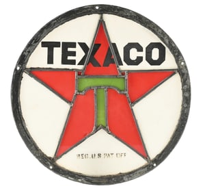 TEXACO GASOLINE STAINED GLASS GLOBE LENS.