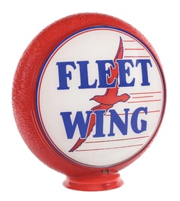 FLEET WING GASOLINE SINGLE 13.25" GLOBE LENS ON ORIGINAL RED RIPPLE GLASS BODY.