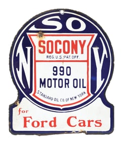 SOCONY 990 MOTOR OIL PORCELAIN PADDLE SIGN.