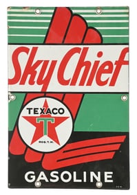TEXACO SKY CHIEF GASOLINE "MINI" PORCELAIN PUMP PLATE SIGN