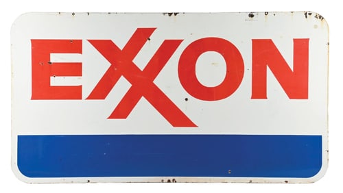 EXXON GASOLINE PORCELAIN SERVICE STATION SIGN.