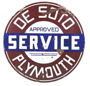 APPROVED PLYMOUTH DESOTO SERVICE PORCELAIN SIGN.