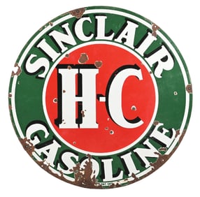 SCARCE 42" SINCLAIR H-C GASOLINE PORCELAIN SIGN.