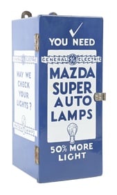MAZDA SUPER AUTO LAMPS PORCELAIN STORE DISPLAY CABINET.