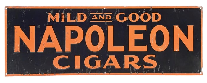 NAPOLEON CIGARS MILD & GOOD EMBOSSED TIN SIGN.