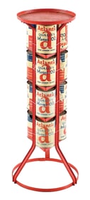 COLLECTION OF 12: ATLANTIC MOTOR OIL 1 QUART CANS W/ ORIGINAL IRON DISPLAY RACK.