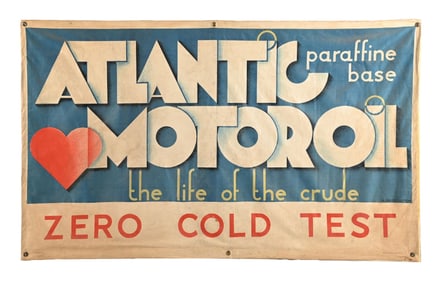 ATLANTIC MOTOR OIL CLOTH SERVICE STATION BANNER.
