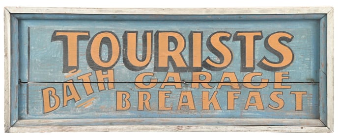 TOURISTS BATH GARAGE & BREAKFAST HAND PAINTED WOOD SIGN.