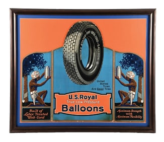 U.S. ROYAL BALLOON TIRES FRAMED CARDSTOCK STORE DISPLAY.