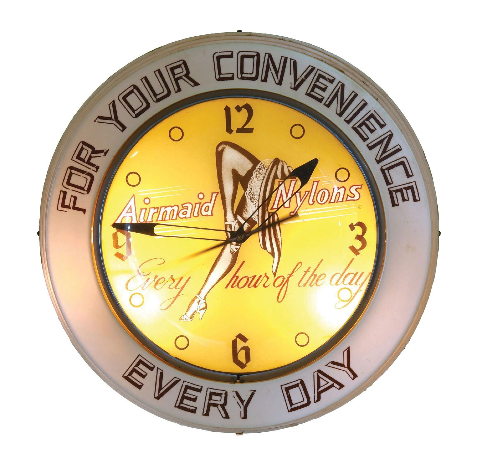 AIRMAID NYLONS ADVERTISING LIGHT- UP CLOCK. (1 of 3)
