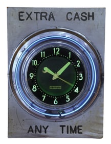 GLO-DIAL NEON CLOCK W/ ADDED WOOD FRAME.