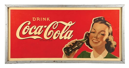 DRINK COCA COLA TIN SIGN W/ ORIGINAL WOOD FRAME.