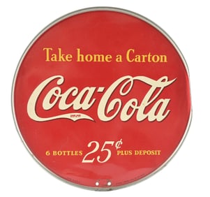 COCA COLA TAKE HOME A CARTON TIN BOTTLE RACK SIGN.