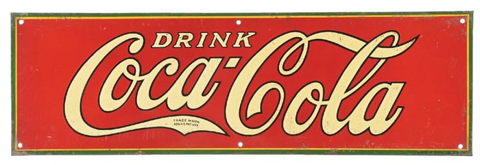 DRINK COCA-COLA EMBOSSED TIN SIGN.