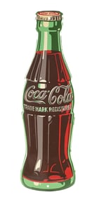 COCA COLA TIN BOTTLE SIGN W/ SELF FRAMED OUTER EDGE.