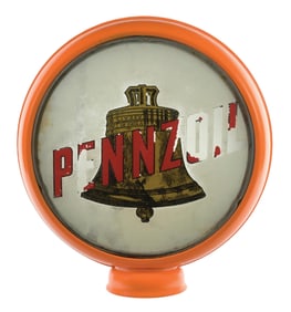 PENNZOIL GASOLINE COMPLETE 15" GLOBE ON HIGH PROFILE METAL BODY.